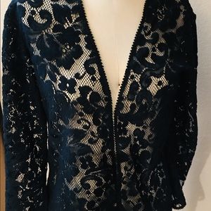 Black lace long sleeve sheer jacket.